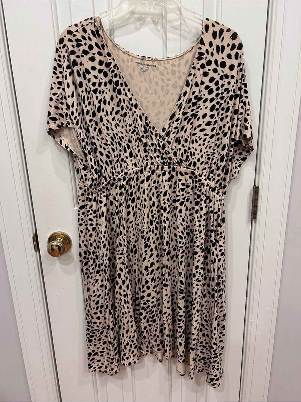 Amazon Essentials Black and Beige Leopard Print V-Neck Dress